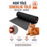 DEKORON Kedi Tülü Sineklik Tülü 200 cm En Güçlendirilmiş Pet Tülü Metrelik Siyah