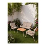 Dekoroom's Viento 2-1-1 Bahçe Balkon Mobilyası,sehpalı,capi Iskelet, Kumaş Rengi 04 Cappuccino Ekoseli