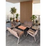 Dekoroom's Viento 2-2-1-1 Bahçe Balkon Mobilyası,sehpalı Capi Iskelet,kumaş Rengi 04 Cappuccino Ekoseli