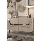 Dekortis Home Dekor 120DHDK9BTG Helen Pleksi Lazer Desen Kapaklı Konsol Tv Sehpası Beyaz-Traverten-Gümüş