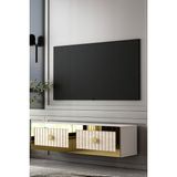 Dekortis Home Dekor 120DHDTDA4BTA Lina Lazer Pleksi Desenli Duvara Monte Tv Sehpası Beyaz-Traverten-Altın - Beyaz - Traverten - Gold