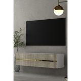 Dekortis Home Dekor 120DHDTDA5BTA Tedy Lazer Pleksi Desenli Duvara Monte Tv Sehpası Beyaz-Traverten-Altın - Beyaz - Traverten - Gold