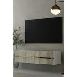 Dekortis Home Dekor 120Dhdtda5bta Tedy Lazer Pleksi Desenli Duvara Monte Tv Sehpası Beyaz-Traverten-Altın