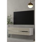 Dekortis Home Dekor 120DHDTDA5BTG Tedy Lazer Pleksi Desenli Duvara Monte Tv Sehpası Beyaz-Traverten-Gümüş - Beyaz - Traverten - Silver