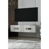 Dekortis Home Dekor 120DHDTDA8BA Luna Duvara Monte Pleksi Lazer Desen Kapaklı Tv Sehpası Beyaz-Altın - Beyaz - Altın