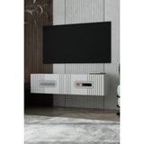 Dekortis Home Dekor 120DHDTDA8BG Luna Duvara Monte Pleksi Lazer Desen Kapaklı Tv Sehpası Beyaz-Gümüş - Beyaz - Gümüş