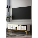 Dekortis Home Dekor 120DHDTS4BA Lina Lazer Pleksi Desenli Tv Sehpası Beyaz-Altın - Beyaz - Altın
