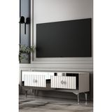 Dekortis Home Dekor 120DHDTS4BG Lina Lazer Pleksi Desenli Tv Sehpası Beyaz-Gümüş - Beyaz - Gümüş