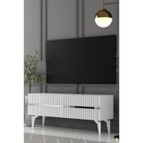 Dekortis Home Dekor 120DHDTS5BG Tedy Lazer Pleksi Desenli Tv Sehpası Beyaz-Gümüş - Beyaz - Gümüş