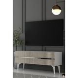 Dekortis Home Dekor 120DHDTS5BTG Tedy Lazer Pleksi Desenli Tv Sehpası Beyaz-Traverten-Gümüş - Beyaz - Traverten - Silver