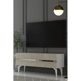 Dekortis Home Dekor 120Dhdts5btg Tedy Lazer Pleksi Desenli Tv Sehpası Beyaz-Traverten-Gümüş