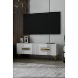 Dekortis Home Dekor 120DHDTS8BA Luna Pleksi Lazer Desen Kapaklı Tv Sehpası Beyaz-Altın - Beyaz - Altın