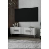 Dekortis Home Dekor 120DHDTS8BG Luna Pleksi Lazer Desen Kapaklı Tv Sehpası Beyaz-Gümüş - Beyaz - Gümüş
