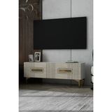 Dekortis Home Dekor 120DHDTS8BTA Luna Pleksi Lazer Desen Kapaklı Tv Sehpası Beyaz-Traverten-Altın - Beyaz - Traverten - Gold