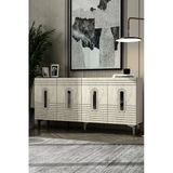Dekortis Home Dekor 150DHDK8BTG Luna Lazer Pleksi Desen Konsol ve Tv Sehpası, Ünitesi Beyaz-Traverten-Gümüş