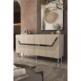 Dekortis Home Dekor 150DHDK9BTG Helen Pleksi Lazer Desen Konsol Tv Sehpası Beyaz-Traverten-Gümüş