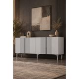 Dekortis Home Dekor 180DHDK10BG Fiona Pleksi Lazer Desen Konsol Tv Sehpası Beyaz-Gümüş - Beyaz - Gümüş