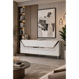 Dekortis Home Dekor 180DHDK9 Helen Pleksi Lazer Desen Konsol Tv Sehpası - Beyaz - Gümüş