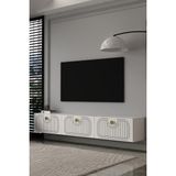Dekortis Home Dekor 180DHDTDA3BA Hera Lazer Desenli Duvara Monte Tv Sehpası,ünitesi Beyaz-Altın - Beyaz - Altın