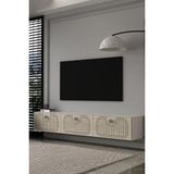 Dekortis Home Dekor 180DHDTDA3BTG Hera Lazer Desenli Duvara Monte Tv Sehpası,ünitesi Beyaz-Traverten-Gümüş - Beyaz - Traverten - Silver