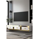 Dekortis Home Dekor 180DHDTDA4BA Lina Duvara Monte Pleksi Lazer Desen Tv Sehpası Beyaz-Altın - Beyaz - Altın