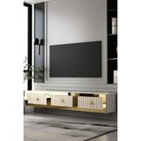 Dekortis Home Dekor 180DHDTDA4BTA Lina Duvara Monte Pleksi Lazer Desen Tv Sehpası Beyaz-Traverten-Altın - Beyaz - Traverten - Gold