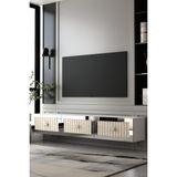 Dekortis Home Dekor 180DHDTDA4BTG Lina Duvara Monte Pleksi Lazer Desen Tv Sehpası Beyaz-Traverten-Gümüş - Beyaz - Traverten - Silver