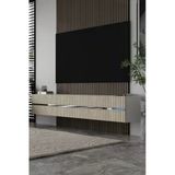 Dekortis Home Dekor 180Dhdtda5btg Tedy Duvara Monte Pleksi Lazer Desen Tv Sehpası Beyaz-Traverten-Gümüş