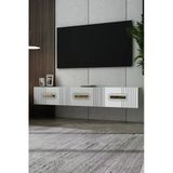 Dekortis Home Dekor 180Dhdtda8ba Luna Duvara Monte Pleksi Lazer Desen Tv Sehpası Beyaz-Altın