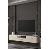 Dekortis Home Dekor 180DHDTDAÇ2BTA Eros Duvara Monte Tv Sehpası,ünitesi Beyaz-Traverten-Altın - Beyaz - Traverten - Gold