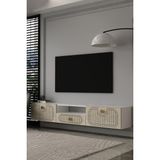 Dekortis Home Dekor 180DHDTDAÇ3BTA Hera Lazer Desenli Duvara Monte Tv Sehpası,ünitesi Beyaz-Traverten-Altın - Beyaz - Traverten - Gold