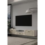 Dekortis Home Dekor 180DHDTDAÇ3BTG Hera Lazer Desenli Duvara Monte Tv Sehpası,ünitesi Beyaz-Traverten-Gümüş - Beyaz - Traverten - Silver