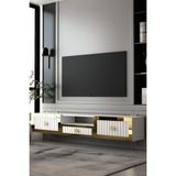 Dekortis Home Dekor 180DHDTDAÇ4BA Lina Duvara Monte Pleksi Lazer Desen Tv Sehpası Beyaz-Altın - Beyaz - Altın