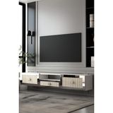 Dekortis Home Dekor 180DHDTDAÇ4BTG Lina Duvara Monte Pleksi Lazer Desen Tv Sehpası Beyaz-Traverten-Gümüş - Beyaz - Traverten - Silver