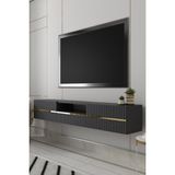 Dekortis Home Dekor 180DHDTDAÇ5AA Tedy Duvara Monte Pleksi Lazer Desen Kapaklı Tv Sehpası Antrasit-Altın - Antrasit - Altın