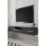 Dekortis Home Dekor 180DHDTDAÇ5AG Tedy Duvara Monte Pleksi Lazer Desen Kapaklı Tv Sehpası Antrasit-Gümüş - Antrasit - Gümüş