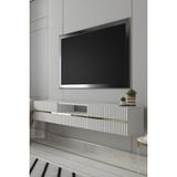 Dekortis Home Dekor 180DHDTDAÇ5BA Tedy Duvara Monte Pleksi Lazer Desen Kapaklı Tv Sehpası Beyaz-Altın - Beyaz - Altın