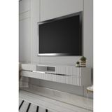 Dekortis Home Dekor 180DHDTDAÇ5BG Tedy Duvara Monte Pleksi Lazer Desen Kapaklı Tv Sehpası Beyaz-Gümüş - Beyaz - Gümüş