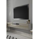 Dekortis Home Dekor 180DHDTDAÇ5BTA Tedy Duvara Monte Pleksi Lazer Desen Kapaklı Tv Sehpası Beyaz-Traverten-Altın - Beyaz - Traverten - Gold