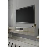 Dekortis Home Dekor 180Dhdtdaç5bta Tedy Duvara Monte Pleksi Lazer Desen Kapaklı Tv Sehpası Beyaz-Traverten-Altın