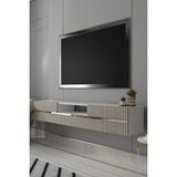Dekortis Home Dekor 180DHDTDAÇ5BTG Tedy Duvara Monte Pleksi Lazer Desen Kapaklı Tv Sehpası Beyaz-Traverten-Gümüş - Beyaz - Traverten - Silver