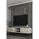 Dekortis Home Dekor 180DHDTDAR1BT Sadem Duvara Monte Tv Sehpası,ünitesi Beyaz-Traverten - Beyaz - Traverten