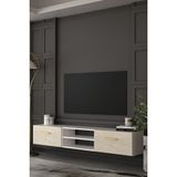 Dekortis Home Dekor 180DHDTDAR2 Eros Duvara Monte Tv Sehpası,ünitesi - Beyaz - Traverten - Gold