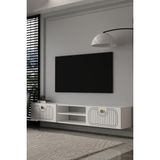 Dekortis Home Dekor 180DHDTDAR3BA Hera Lazer Desenli Duvara Monte Tv Sehpası,ünitesi Beyaz-Altın - Beyaz - Altın