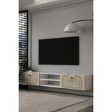 Dekortis Home Dekor 180DHDTDAR3BTA Hera Lazer Desenli Duvara Monte Tv Sehpası,ünitesi Beyaz-Traverten-Altın - Beyaz - Traverten - Gold