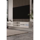 Dekortis Home Dekor 180DHDTDAR5BG Tedy Duvara Monte Pleksi Lazer Desen Tv Sehpası Beyaz-Gümüş - Beyaz - Gümüş