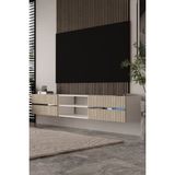 Dekortis Home Dekor 180DHDTDAR5BTG Tedy Duvara Monte Pleksi Lazer Desen Tv Sehpası Beyaz-Traverten-Gümüş - Beyaz - Traverten - Silver