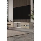 Dekortis Home Dekor 180Dhdtdar5btg Tedy Duvara Monte Pleksi Lazer Desen Tv Sehpası Beyaz-Traverten-Gümüş