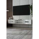 Dekortis Home Dekor 180DHDTDAR8BG Luna Duvara Monte Pleksi Lazer Desen Kapaklı Tv Sehpası Beyaz-Gümüş - Beyaz - Gümüş