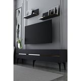 Dekortis Home Dekor 180DHDTRÜ5AA Tedy Lazer Pleksi Desenli Raflı Tv Sehpası Ünitesi Antrasit-Altın - Antrasit - Altın